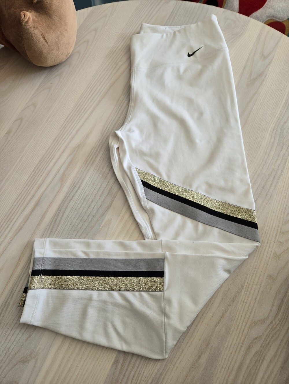 Womens Large Nike Leggings White Gold Black Drifit